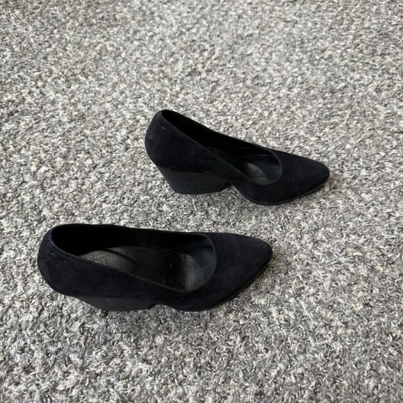 Eileen Fisher Hawk Block Heel Suede Leather Pumps Heels Black Sz 7 Pointed Toe - Picture 3 of 9